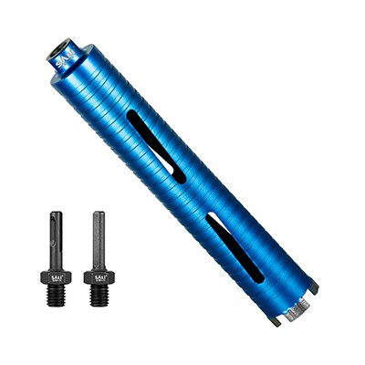 Алмазные коронки SALI Диаметр коронки 1 3/4", глубина сверления 9,5"/215 мм, коронка по бетону, резьба 5/8-11", турбосварные сегменты с лазерной сваркой для затвердевшего бетона с арматурой, кирпича, блоков, каменной кладки, камня